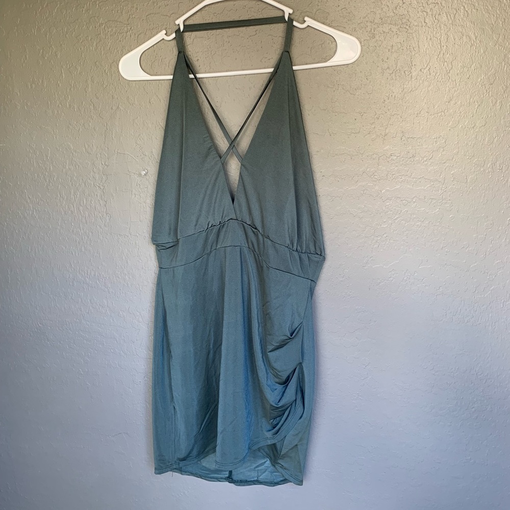 Olive Green Cross-Over Backless Dress